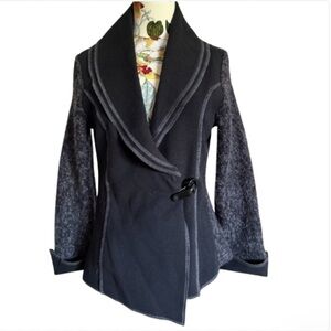 Y2K FORLA PARIS JACKET MIXD MEDIA ASYMMETRICAL DBL SHAWL COLLAR SIZE MEDIUM